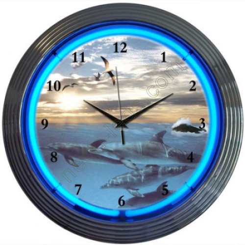 bar and game room dolphins at sea neon clock-WL-NCS013