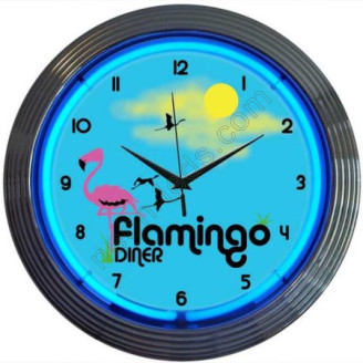 Flamingo Diner Neon Clock