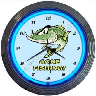Gold fishing neon clock