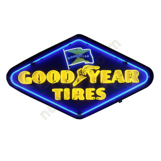 GOODYEAR TIRES DIAMOND NEON SIGN IN SHAPED STEEL CAN