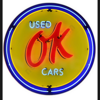 OK USED CARS NEON SIGN in steel can