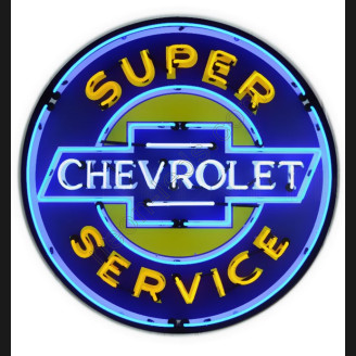 SUPER CHEVROLET SERVICE neon auto sign in  steel can