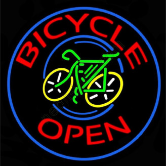 Blue Round Bicycle Open Neon Sign