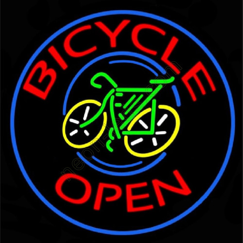 Blue Round Bicycle Open Neon Sign-WL-CYC103