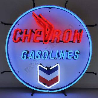 CHEVRON GASOLINE SROUND NEON AUTO SIGN