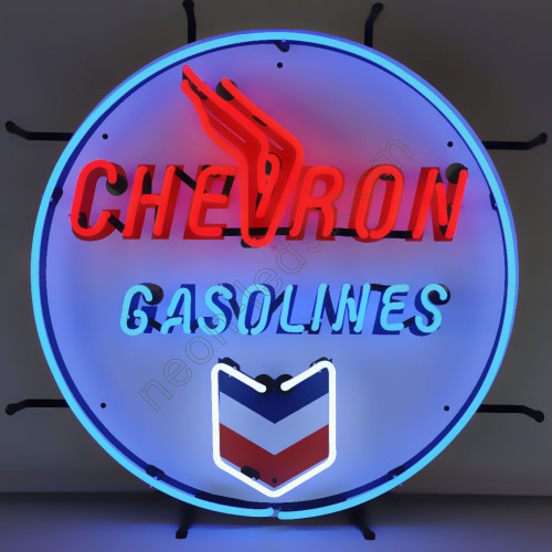 CHEVRON GASOLINE SROUND NEON AUTO SIGN-WL-AUN106