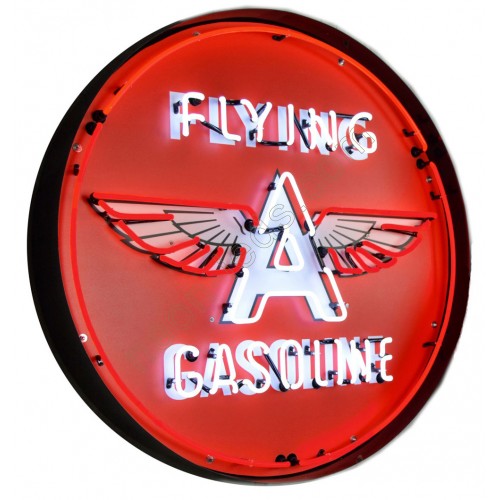 Flying A Gasoline Steel Can Neon Sign