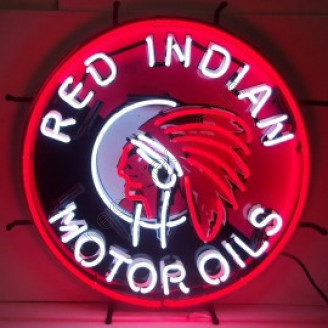 Red Indian Motor Oils Neon Motorcycle Sign