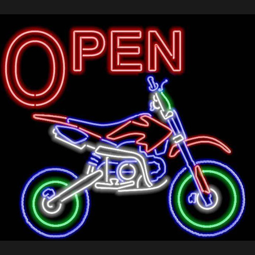 Open Neon Motorcycle Sign