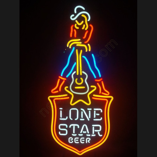 LONE STAR BEER Cowgirl Guitar Neon Sign-WL-NCC043