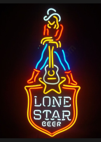 LONE STAR BEER Cowgirl Guitar Neon Sign LONE STAR BEER Cowgirl Guitar Neon Sign
