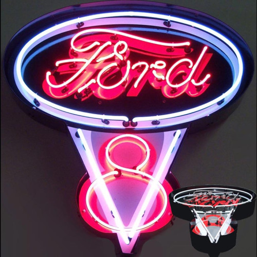 Ford V8 NEON Sign in steel can