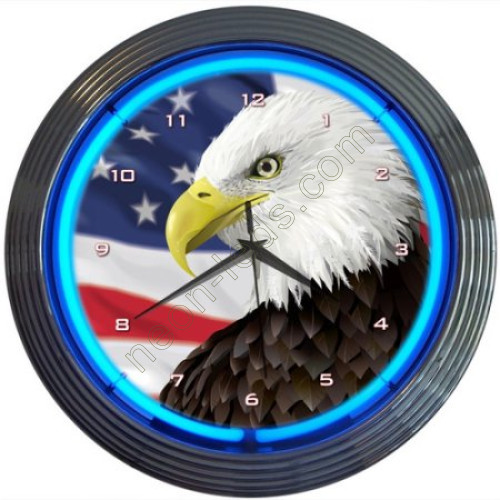 Eagle With American Flag Neon Clock WL-NCS014 Eagle With American Flag Neon Clock WL-NCS014