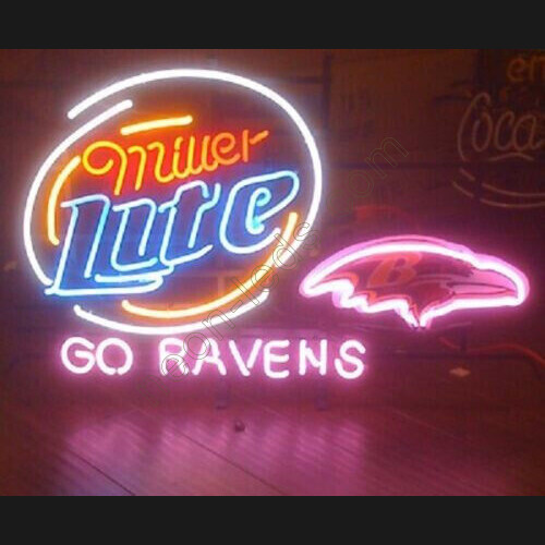 Miller Lite Baltimore Ravens Go Ravens Beer Light Neon Sign WL-NS840