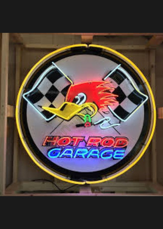 Hot Rod Garage neon sign in steel can Hot Rod Garage neon sign in steel can