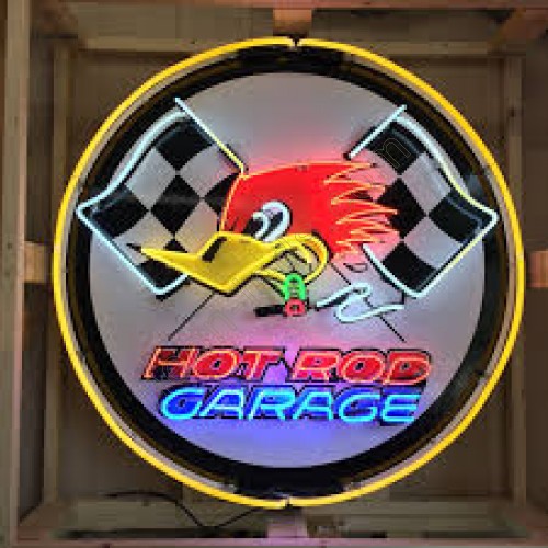 Hot Rod Garage neon sign in steel can,WL-SCHOT31