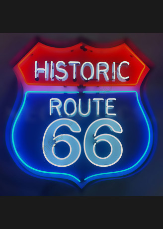 HISTORIC ROUTE 66 NEON SIGN IN SHAPED STEEL CAN HISTORIC ROUTE 66 NEON SIGN IN SHAPED STEEL CAN